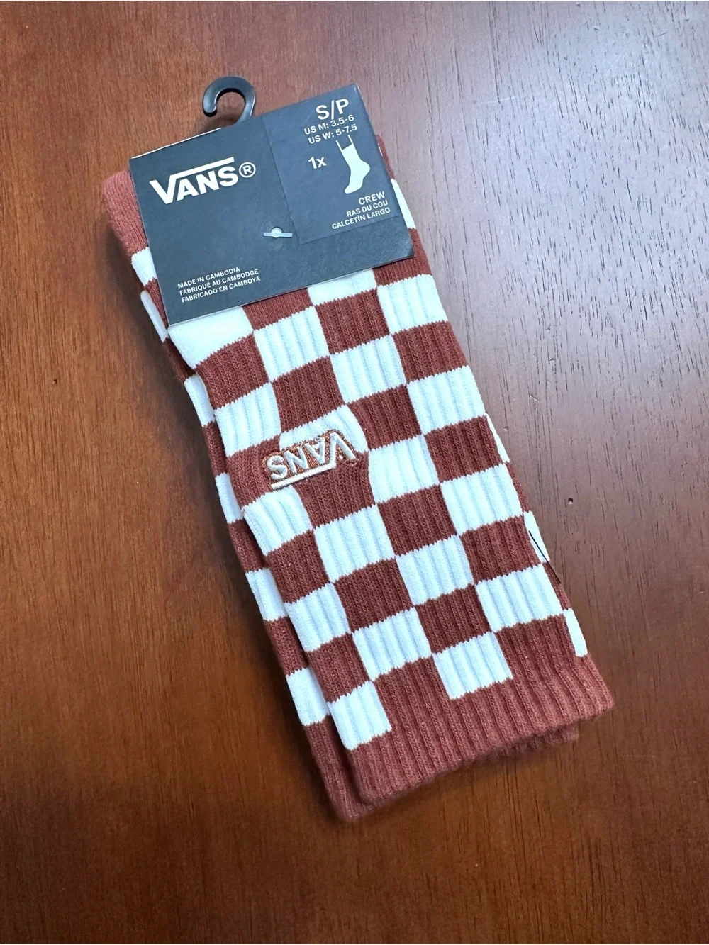 Vans Brown & White Checkerboard Crew Socks S/P